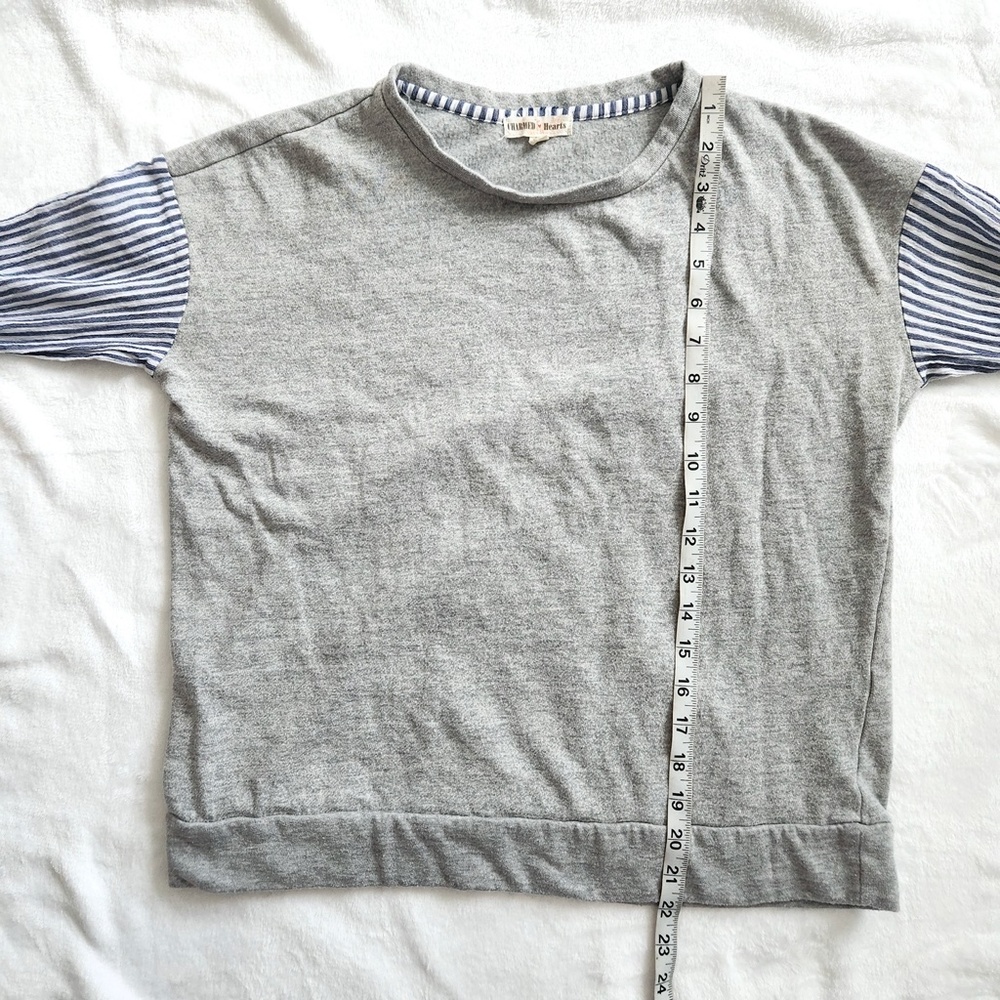 Mixed Media Bell Sleeve Sweatshirt‎ Medium Blue Stripes Preppy Coastal Old Money - Picture 15 of 16